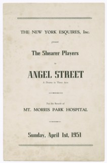 Programme for the Shearer Players' production of Angel Street, 1951. Creator: Unknown.