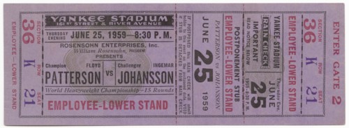 Ticket to a boxing match between Floyd Patterson and Ingemar Johansson, June 25, 1959. Creator: Unknown.