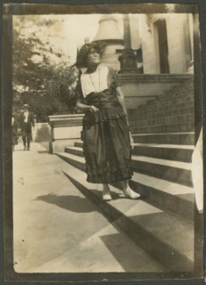 Photograph album page with three photographs of women in Tulsa, Oklahoma, 1920s. Creator: Unknown.