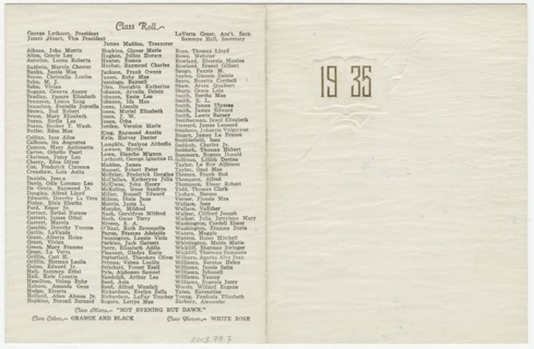 Commencement announcement for Booker T. Washington High School, 1935. Creator: Unknown.