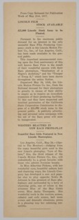 Press release from the Lincoln Motion Picture Company, May 21, 1917. Creator: Unknown.