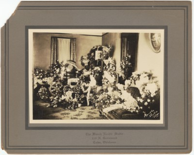 Photographic print of funeral floral arrangements for Samuel M. Jackson Jr., Sep 1928. Creator: The Blanch Randle Studio.