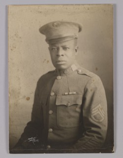 Framed photograph of unidentified WWI soldier, 1917-1918. Creator: Unknown.