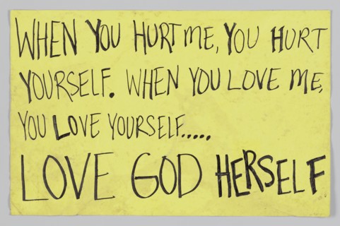Sign from Women's March on Washington with “When you hurt me you hurt yourself", 2017. Creator: Unknown.