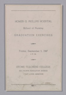 Graduation programme for the Homer G. Phillips Hospital School of Nursing, September 5, 1947. Creator: Unknown.