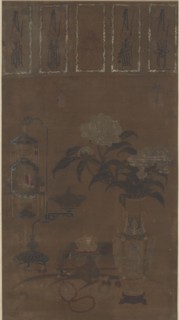 Still life: vase with peonies, and bric-a-brac, Ming dynasty, ca.1105-1135.  Creator: Emperor Huizong.