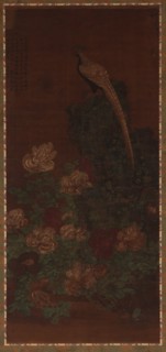 A pheasant, a rock, and peonies, Ming or Qing dynasty, 17th century. Creator: Unknown.