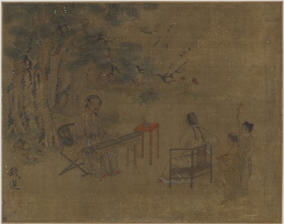 Playing the Zither under Pine Trees, Possibly Ming dynasty, 1368-1644. Creator: Unknown.