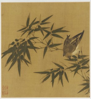 Two birds swinging on a branch of bamboo, Qing dynasty, 18th century. Creator: Unknown.