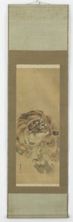 A crouching, snarling tiger, Edo period, early 19th century. Creator: Gantoku Aoki.