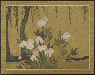 Peonies and willows, Momoyama or Edo period, Early 17th century. Creator: Hasegawa Tonin.
