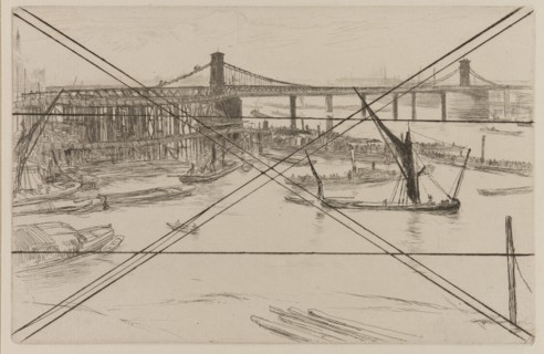 Old Hungerford Bridge, 1861. Creator: James Abbott McNeill Whistler.
