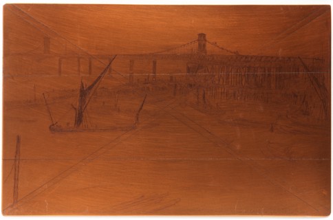 Etching plate: Old Hungerford Bridge, 1861. Creator: James Abbott McNeill Whistler.