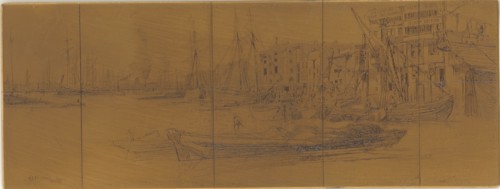 Etching plate: Thames Warehouses, 1859. Creator: James Abbott McNeill Whistler.