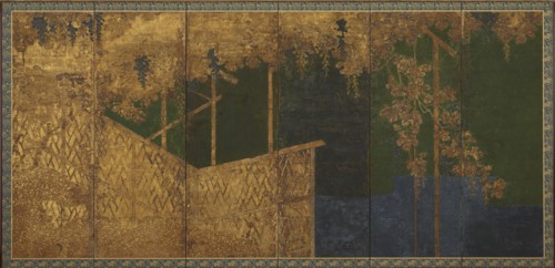 Fruiting grapevines on a bamboo trellis, Momoyama period, late 16th century. Creator: Kano Eitoku.