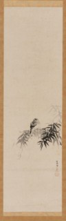 Bird on a bamboo branch, Edo period, 17th century. Creator: Kanô Tan'yû.