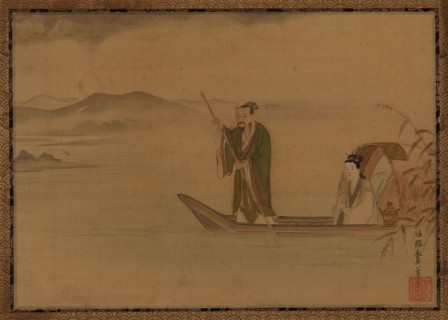 Chinese man and woman in a boat, Edo period, mid 17th century. Creator: Kano Yasunobu.
