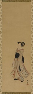 A girl playing battledore and shuttlecock, Edo period, 18th century. Creator: Shunsho.