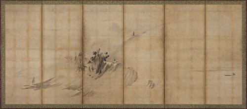 Landscape: hills and buildings, Muromachi period, mid-late 16th century. Creator: Sesson Shukei.