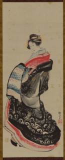 A courtesan standing, late 18th-early 19th century. Creator: Hokusai.
