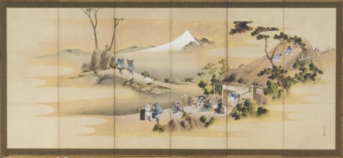 Country Scenes and Mount Fuji; one of a pair, Edo period, ca. 1830-1832. Creator: Hokusai.