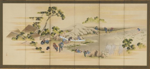 Country Scenes and Mount Fuji; one of a pair, Edo period, ca. 1830-1832. Creator: Hokusai.