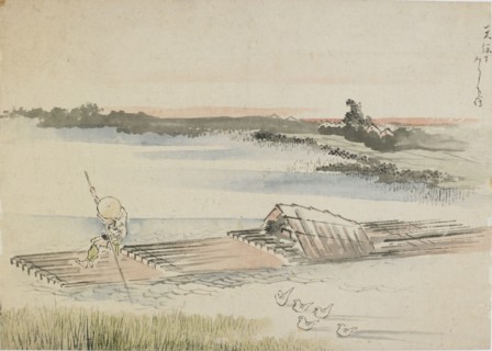 Landscape: boatman poling his raft, late 18th-early 19th century. Creator: Hokusai.