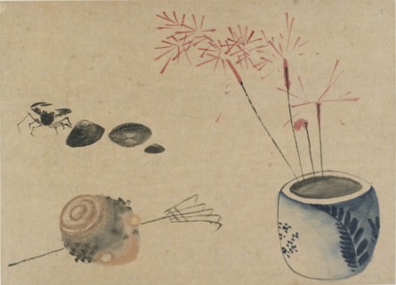 Sparklers, crab and bulb, late 18th-early 19th century. Creator: Hokusai.