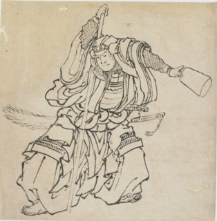 Standing warrior in full armour, late 18th-early 19th century. Creator: Hokusai.