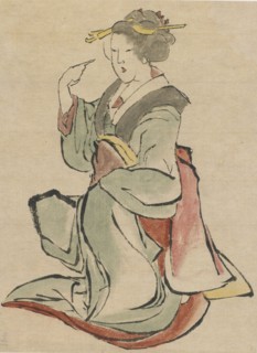 Woman facing the right, beckoning, late 18th-early 19th century. Creator: Hokusai.