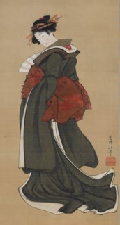 Woman Holding a Fan, Edo period, ca. 1810-1811. Creator: Hokusai.