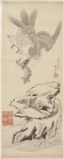 Hawk and fish, late 18th-early 19th century. Creator: Hokusai.