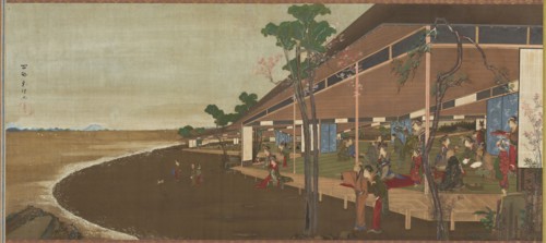 An amusement resort at the seashore, late 18th-early 19th century. Creator: Hokusai.