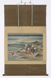 Landscape: clam-gatherers on the shore, late 18th-early 19th century. Creator: Hokusai.