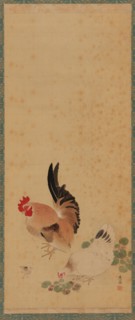 Cock, hen and chick, Edo period, 18th century. Creator: Maruyama Okyo.