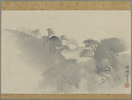 Landscape with hill, trees, and moonrise, Edo period, 1747-1868. Creator: Genki.
