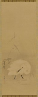 A spoonbill and water-grass, Edo period, mid 17th century. Creator: School of Kano Tan'yu.