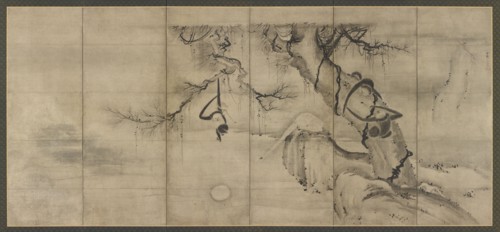 Monkeys and trees on a river bank, Momoyama period, mid-late 16th century. Creator: Sesson Shukei.