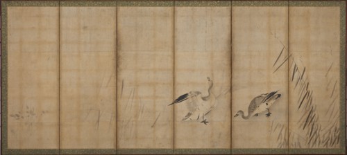 Two geese and grasses, Muromachi period, mid-late 16th century. Creator: Sesson Shukei.