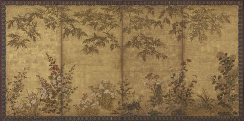 Mimosa tree, poppies and other summer flowers, Edo period, 1630-1670. Creator: Tawaraya Sosetsu.