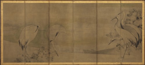 Cranes and chrysanthemums, Momoyama or Edo period, 1568-1868. Creator: Sôtatsu.
