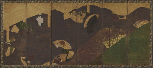 Ivy vines, bridges and floating fans, Momoyama or Edo period, early 17th century. Creator: Sôtatsu.