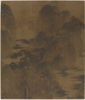 Landscape: mountain gorge, mist, a brook, and buildings, Ming dynasty, 17th century. Creator: Zhang Hong.