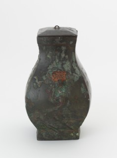 Lidded square ritual wine vessel (fanghu) with painted decoration, Han dynasty, 206 BCE-220 CE. Creator: Unknown.