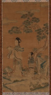 Tapestry: a Daoist female Immortal and attendant under a pine, Ming dynasty, 1368-1644. Creator: Unknown.