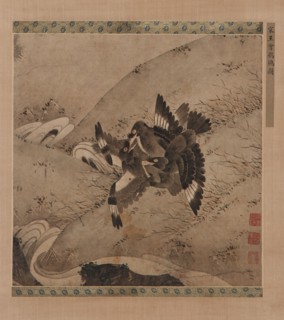 Squabbling Mynas above a Brook, Ming dynasty, 15th-16th century. Creator: Unknown.