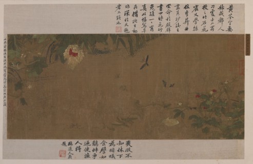 A garden-piece: flowers, fighting grasshoppers, ants and other insects, Ming dynasty, 1368-1644. Creator: Unknown.
