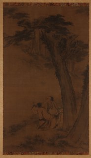 Two figures on a hillside under trees, Ming or Qing dynasty, 17th century. Creator: Unknown.