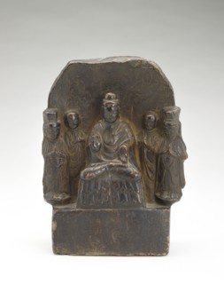 Seated Buddha (Shakyamuni) with standing monks and bodhisattvas..., Period of Division, 535. Creator: Unknown.