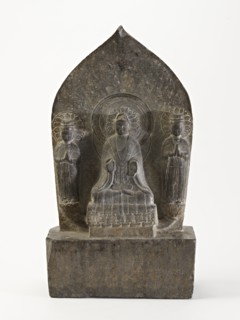 Seated Buddha (Shakyamuni) with standing bodhisattvas, Period of Division, Dated 549 CE. Creator: Unknown.